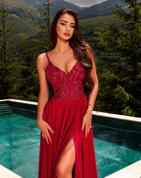 Nicoletta NC2096 V-neck Beaded Formal Evening Dress