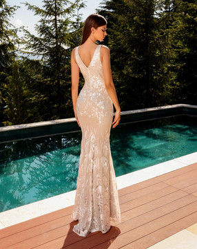 Nicoletta NC2098 V-neck Fitted Formal Evening Dress
