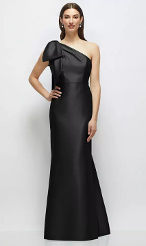 Bow One-Shoulder Satin Floral Maxi Dress with Trumpet Skirt D879