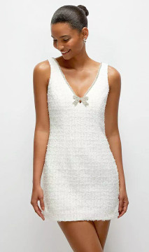 Sally Sleeveless Luxe Bridal Tweed Mini Sheath Dress with Rhinestone Trim 3164