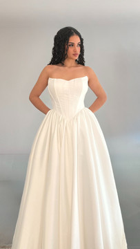 Leya Basque Waisted Cat Eye Mikado Wedding Gown 