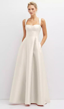 Bridal LACE-UP BACK BUSTIER SATIN DRESS WITH FULL SKIRT AND POCKETS D852 by Alfred Sung i