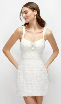 Una Luxe Bridal Tweed Mini Dress with Sequin Flower Detail