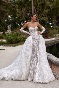 Bella Lace with detachable Train Wedding Dress by Oksana Mukha
