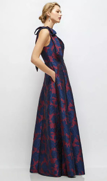 Bow One-Shoulder Full A-Line Satin Maxi Dress - Savanna · Style D875JAC  in 4 colors