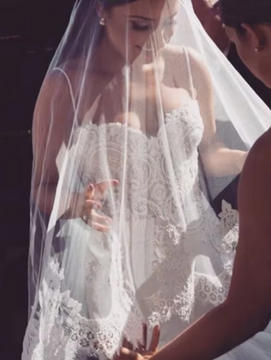 Vintage Eyelet Lace Edge Mandolin Cathedral 2 layers Veil with Blusher