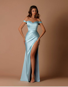 Off Shoulder Fitted Satin Bridesmaid Dress by Nicoletta NBM1029