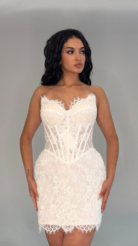 Lynn Beaded Lace Short Wedding Dress ( with sleeves )