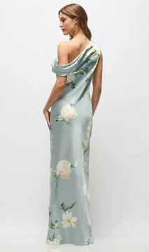 Draped One-Shoulder Bias Painterly Floral Stretch Satin Maxi Dress by After Six -  Liv · Style 6912PFC