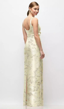 Scoop Neck Floral Satin Column Maxi Dress with Bow at Empire Waist by Alfred Sung -   Gwyneth · Style D893FP in 7 colors