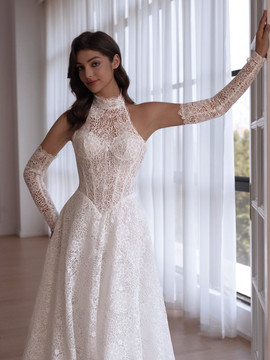 Oakley High-Neck Halter Lace Wedding Dress 