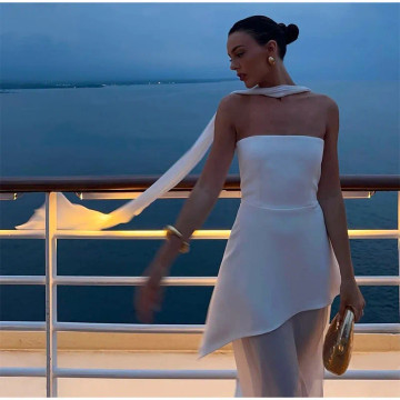 Alicia Ivory Bridal Mini Reception Dress with Neck Scarf