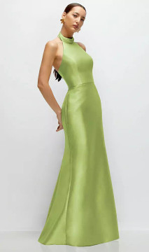 High-Neck Halter Open-Back Satin Trumpet Dress  Bryson · Style D872 · Satin Twill