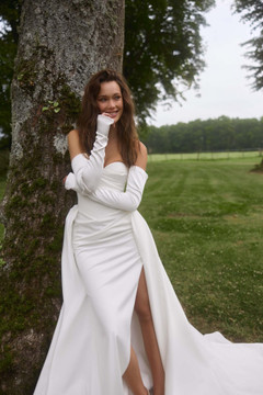 Fiora Wedding Dress by Anne-Mariee Satin with matching overlay skirt