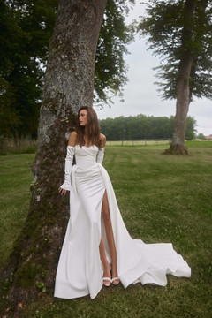 Fiora Wedding Dress by Anne-Mariee Satin with matching overlay skirt