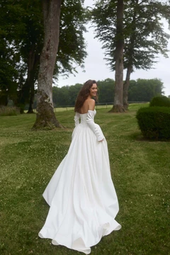 Fiora Wedding Dress by Anne-Mariee Satin with matching overlay skirt