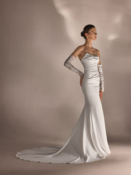 Indigo Mermaid Crepe Wedding Dress with Lace Sleeves (online only)