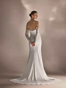 Indigo Mermaid Crepe Wedding Dress with Lace Sleeves 
