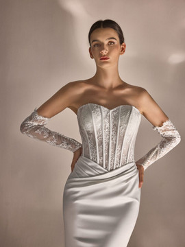 Jolie Mermaid Satin Wedding Dress with Lace Sleeves (online only)