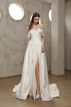 Juno Jacquard Satin off-the-shoulder Wedding Dress