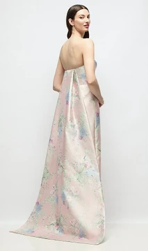 Strapless Esme Floral Satin Column Dress with Removable Watteau Train in Esme Floral 