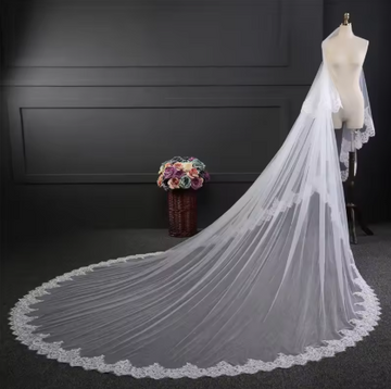 2 Layers with Blusher Corded  Sequinned Lace Edge Bridal Cathedral Veil