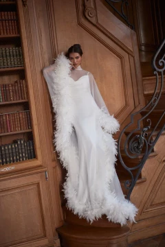 Bruna Satin Slip Wedding Dress By Luce Sposa  (online only) (optional shawl $600, organza cape $1300)