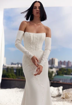 Emerald Crepe Wedding Dress By Ida-Torez By Pollardi Bridal (Dress only) (online only)