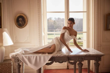Viva Satin Wedding Gown by Luce Sposa with sleeves (online only) 
