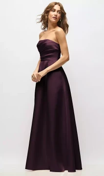 Strapless Hand-Pleated Bodice Satin Maxi Dress with Full Pleated Skirt - Josephine · Style D889 in 31 colours