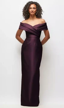 Draped Wrap Off-the-Shoulder Satin Column Maxi Dress -Alfred Sung Constance · Style D887 in 31 colours
