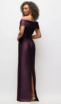 Draped Wrap Off-the-Shoulder Satin Column Maxi Dress -Alfred Sung Constance · Style D887 in 31 colours