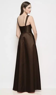 Shaped Strap Basque Neck Satin Maxi Dress with Pleated Skirt - Alfred Sung Lyssa · Style D898 in 31 colours