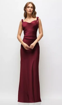 Soft Cowl Neck Ruched Side Satin Bias Maxi Dress with Shoulder Bows -  Thread Bridesmaid Juno · Style TH147 in 22 colours