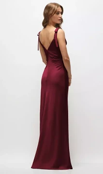 Soft Cowl Neck Ruched Side Satin Bias Maxi Dress with Shoulder Bows -  Thread Bridesmaid Juno · Style TH147 in 22 colours