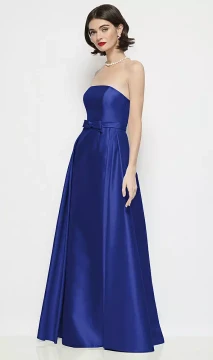 Strapless Bow-Waist Satin Column Dress with Overskirt by Dessy Collection Regine · Style 3202 in 31 colours