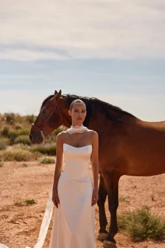 Vidette Minimalist Satin A-line Wedding Dress by Luce Sposa (pre-order)(optional shawl)