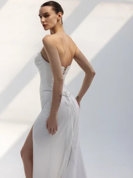 Elysia 2pcs Crepe Column Asymmetric Wedding Gown