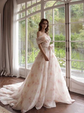 Maelis floral-print ball gown Wedding Gown
