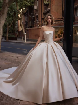 Willow Basque Waist Satin Minimalist Ball Gown Wedding Dress 