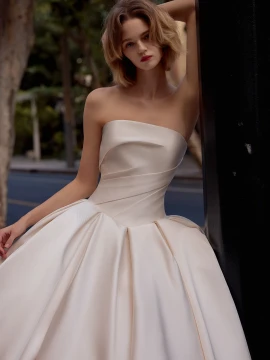 Willow Basque Waist Satin Minimalist Ball Gown Wedding Dress 