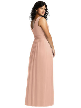 Sleeveless Draped Chiffon Maxi Dress with Front Slit by Dessy Bridesmaids 2894 in 63 colors 