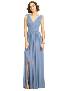 Sleeveless Draped Chiffon Maxi Dress with Front Slit by Dessy Bridesmaids 2894 in 63 colors 