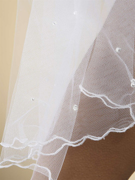 Scalloped Bridal Veil with Scattered Pearls & Swarovski Crystals