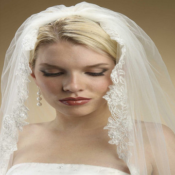 Alencon Lace Embroidered Mantilla Wedding Veil