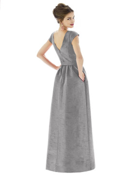 Cap Sleeve V-Back Maxi Dress with Pockets by Alfred Sung D569 in 3 colors