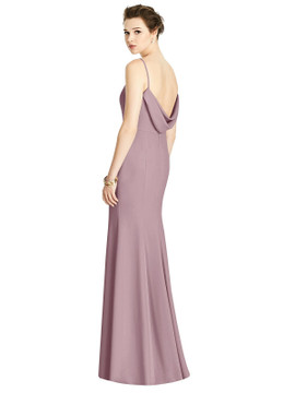 Bateau-Neck Open Cowl-Back Trumpet Gown by Studio Design 4535 in Dusty Rose