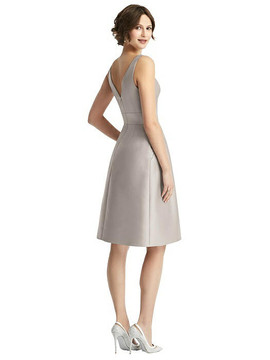 V-Neck Pleated Skirt Cocktail Dress with Pockets by Alfred Sung Bridesmaids D768 in 23 colors