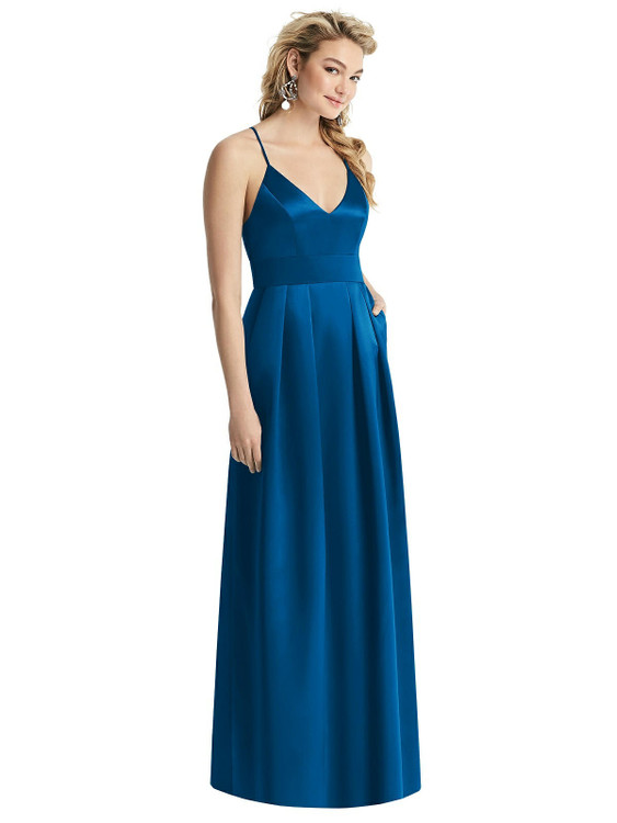 Pleated Skirt Satin Maxi Dress with Pockets By After Six 1521 in 74 colors