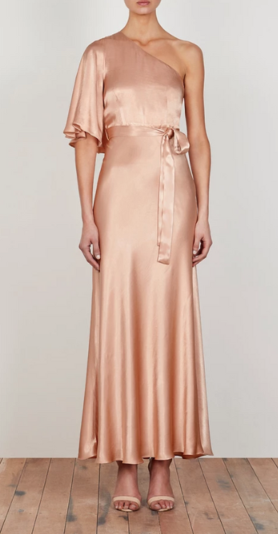 LA LUNE ONE SHOULDER BIAS MAXI DRESS - DESERT ROSE